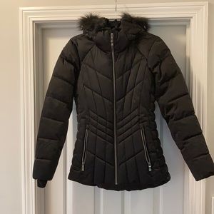 Winter coat with faux fur trim on hood.